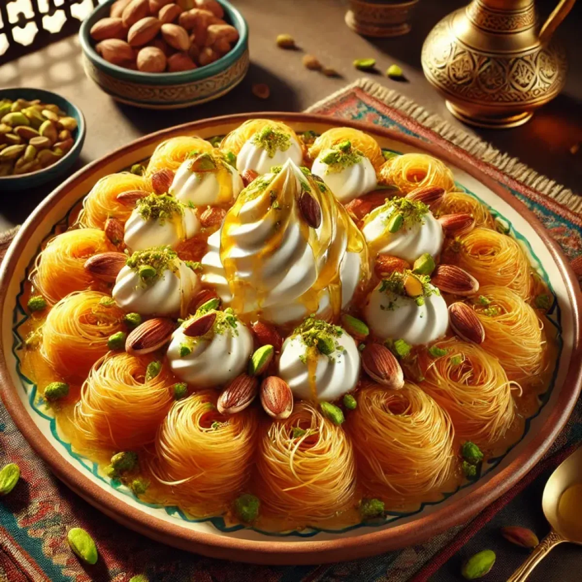 Postre sencillo de Dubái con fideos kadaif